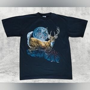 Vtg 1991 Buck White Tale Deer Print Harlequin Nature Graphics Tee Size (XL)